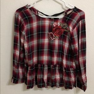 🌻 Living Doll Rose Plaid Peplum Blouse NWT